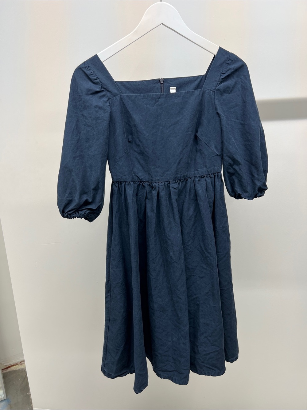 Square Neck Navy Puff-Sleeve Casual Dress